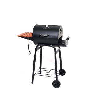 Barbecue a carbone t.b.t. nero con ripiano e ruote.