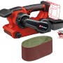 Levigatrice a nastro a batteria Einhell TP-BS 18/457 Li BL Solo con scatola raccoglipolvere e nastri abrasivi.