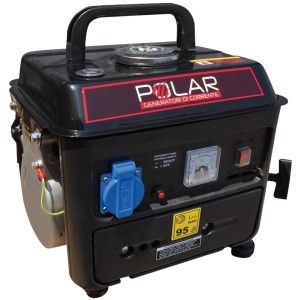 Generatore di corrente t.b.t. nero con maniglia e presa blu.