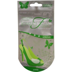 Confezione di solette in gel t.b.t. per scarpe da lavoro con stampa di scarpe verdi.