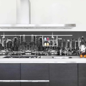 Paraschizzi t.b.t. con motivo skyline come protezione.