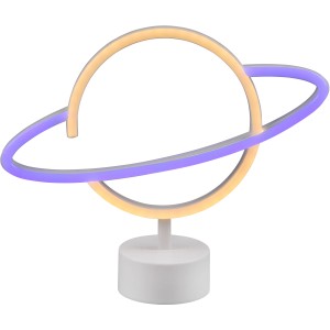 Lampada da tavolo Reality LED Planet bianca con design ad anello, 24,5x29x8,5 cm.