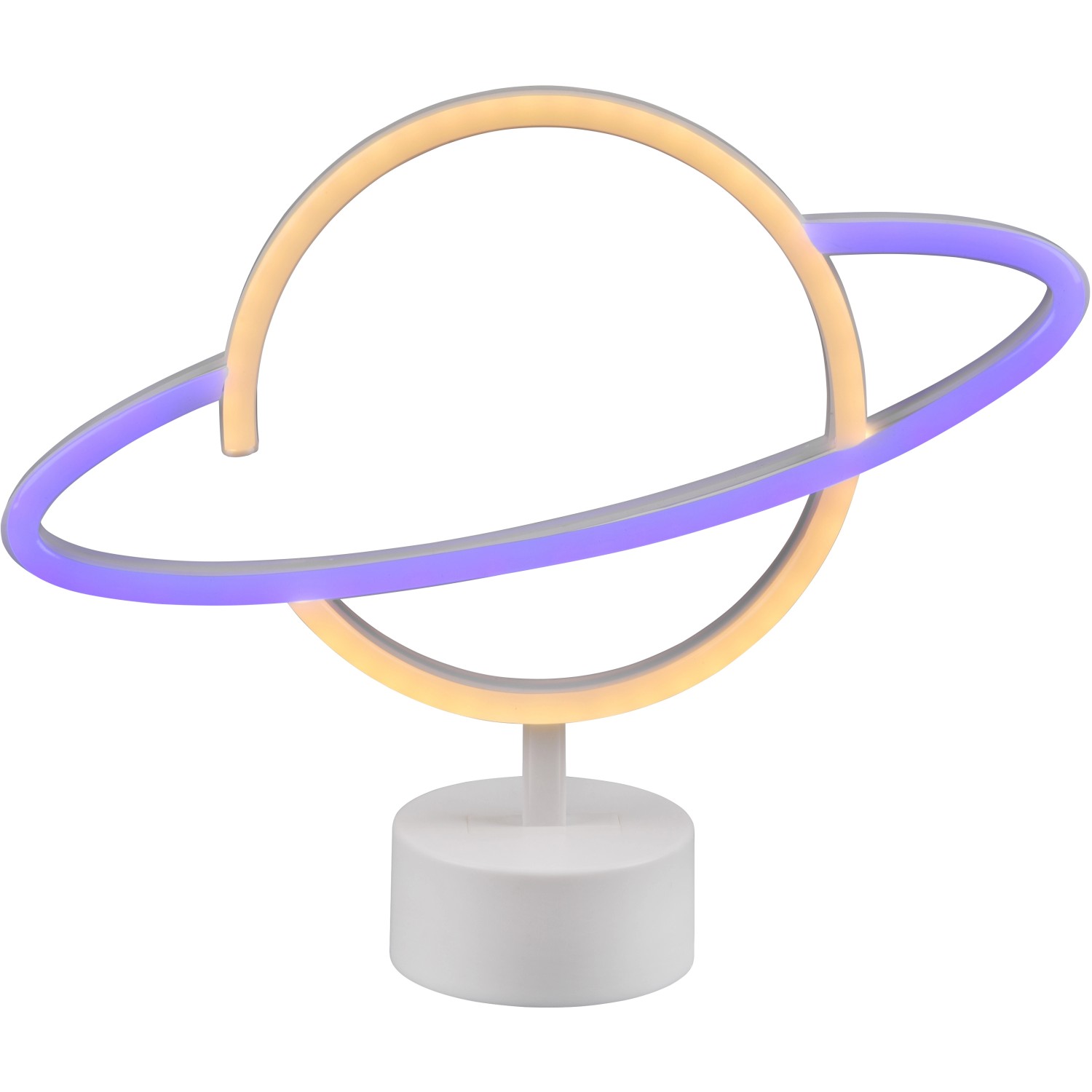 Lampada da tavolo Reality LED Planet bianca con design ad anello, 24,5x29x8,5 cm.