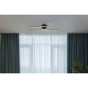 Plafoniera LED moderna t.b.t. con elementi luminosi curvi in nero.