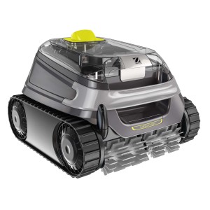Robot per piscina a batteria Zodiac CBAT CNX-Li 5220 iQ, grigio, con cingoli e spazzole.