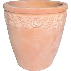 Vaso per piante in terracotta (Ø 29cm) con decoro a rose per giardino e balcone.