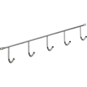 Barra appendiabiti Hettich cromata, 35 cm, con 5 ganci per montaggio a parete.