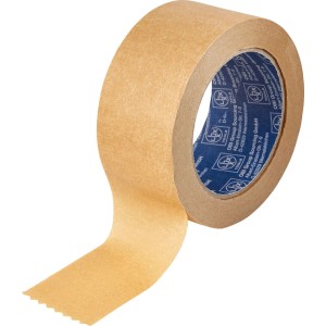 Nastro adesivo di carta marrone LUX-TOOLS 50mm x 50m, strappabile a mano, per pacchi e cartoni.