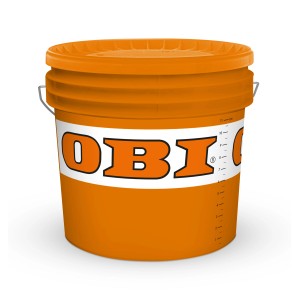 Secchio OBI arancione con coperchio e indicatore di livello.
