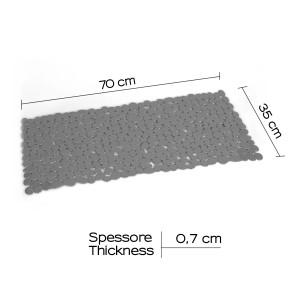 Tappetino doccia grigio (70x35cm) con rilievi per accessori doccia.