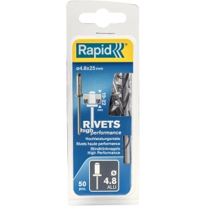 Rivetti ciechi Rapid 4.8x25mm, 50 pezzi, per Graffe a dorso sottile.