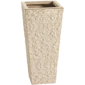 Vaso per piante beige Bernay, 50x23x23 cm, in argilla fibrosa con struttura a scanalature effetto pietra.