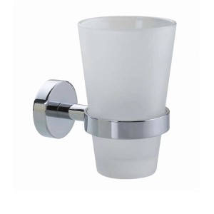 Nie Wieder Bohren Portaspazzolino Smooz con vetro satinato e supporto cromato.