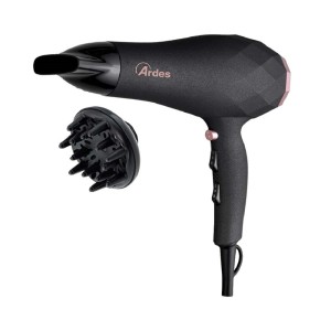 Asciugacapelli nero t.b.t. con diffusore per la cura dei capelli.