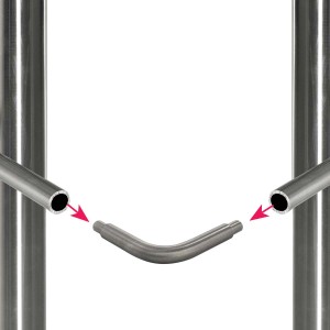 Dettaglio di un t.b.t. per ringhiere per scale, effetto acciaio inox.