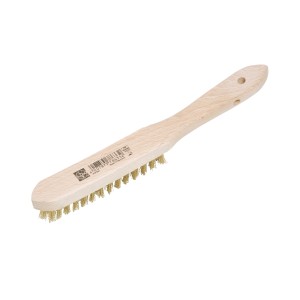 Spazzola a filo d'ottone LUX, a 3 file, con manico in legno per pulire e rimuovere la ruggine da legno e metallo.