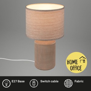 Lampada da tavolo Brilo Ino con base in ceramica marrone e paralume in tessuto, Ø 22 cm.
