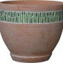 Vaso in terracotta t.b.t. con fascia a mosaico verde.