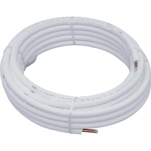 Bobina di tubo in rame isolato bianco per condizionatori.