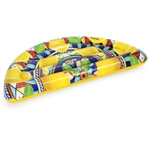 Lounge da piscina gialla con motivo a limoni e fiori per ore di relax in acqua.