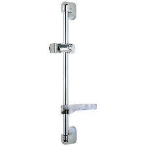 Asta doccia con supporto per soffione e mensola per accessori doccia.