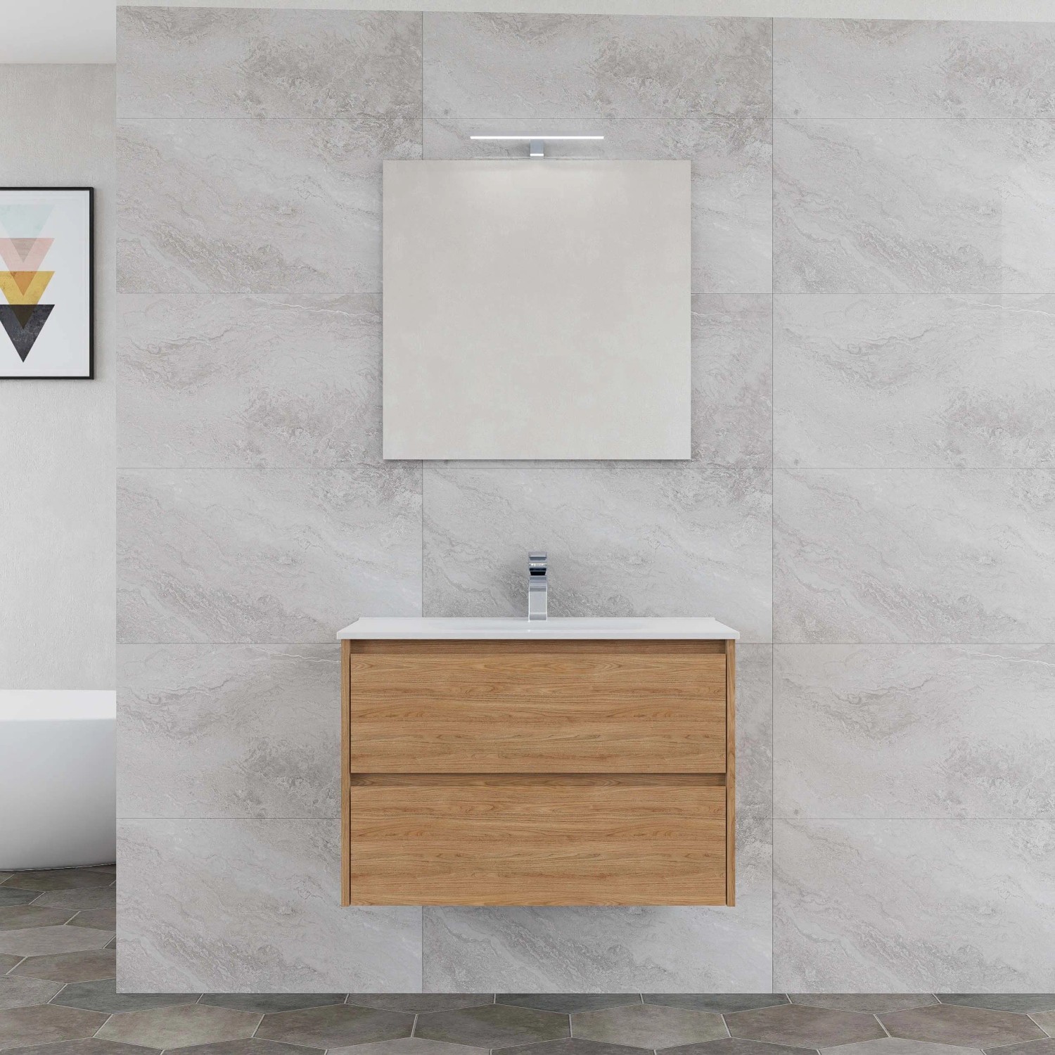 Mobile bagno base lavabo sospesa Ness 81 2/C honey 81x46 cm_7