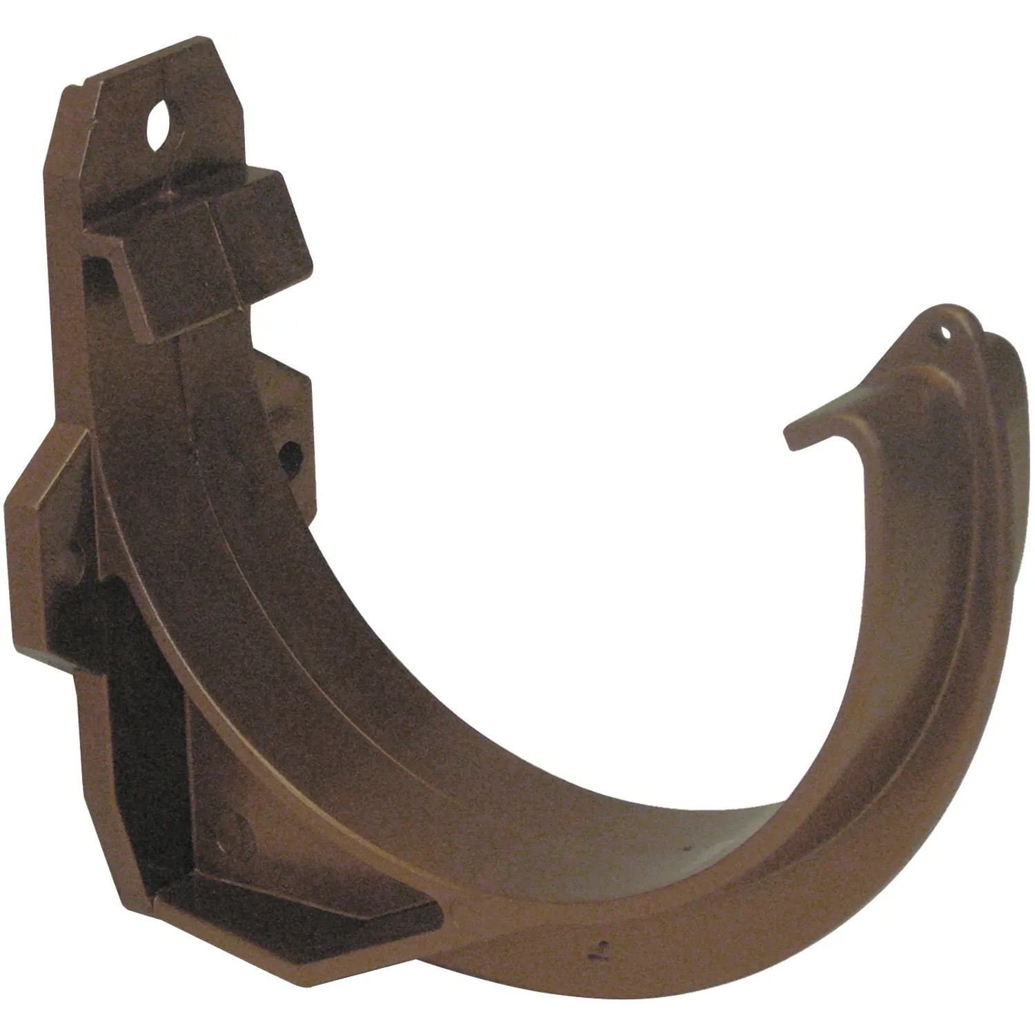 Staffa per grondaia in plastica marrone per grondaie e pluviali.