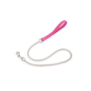 Guinzaglio per cani in argento con manico rosa
