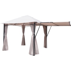 Elegante gazebo con tende e protezione solare per giardino e patio.