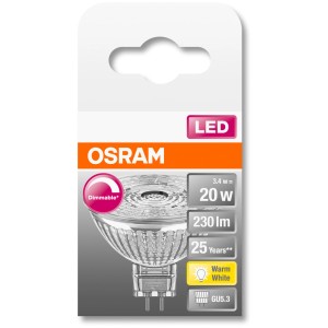 Lampadina LED Osram GU5.3, 3.4W, bianco caldo, 230lm. Lampada LED dimmerabile per zone giorno.
