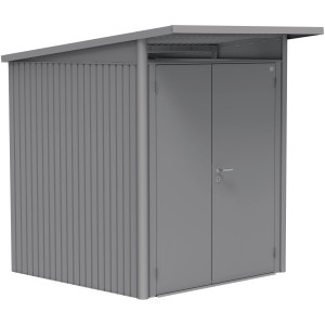 Casetta da giardino in metallo Biohort AvantGarde A1, grigio quarzo metallizzato, con doppia porta.