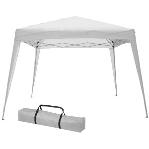 Gazebo pieghevole bianco con borsa per il trasporto. Ideale per giardino e campeggio.