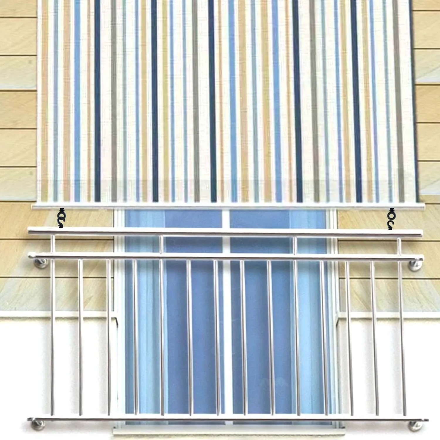 t.b.t. Set di ganci e occhielli per fissare una tenda da sole a una ringhiera del balcone.