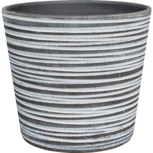 Vaso da fiori in ceramica antracite con linee orizzontali, Ø 19,5 cm.