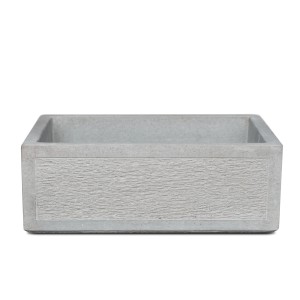 Ciotola rettangolare grigia per fontana da giardino con superficie strutturata.