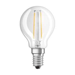 Lampadina LED E14 trasparente con effetto filamento.
