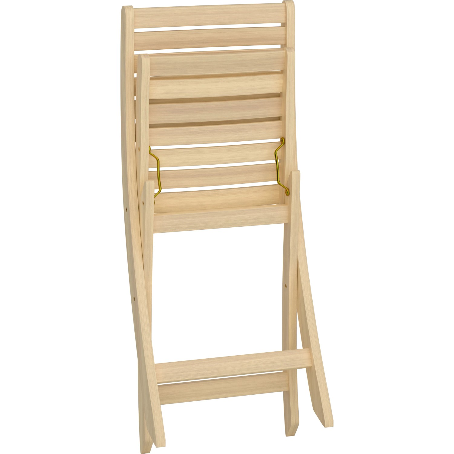 Sedia pieghevole Canston piegata in legno naturale per risparmiare spazio.