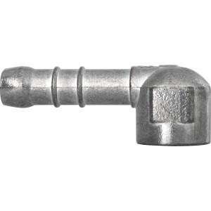 Raccordo a gomito per fornello a gas, metallo, primo piano.