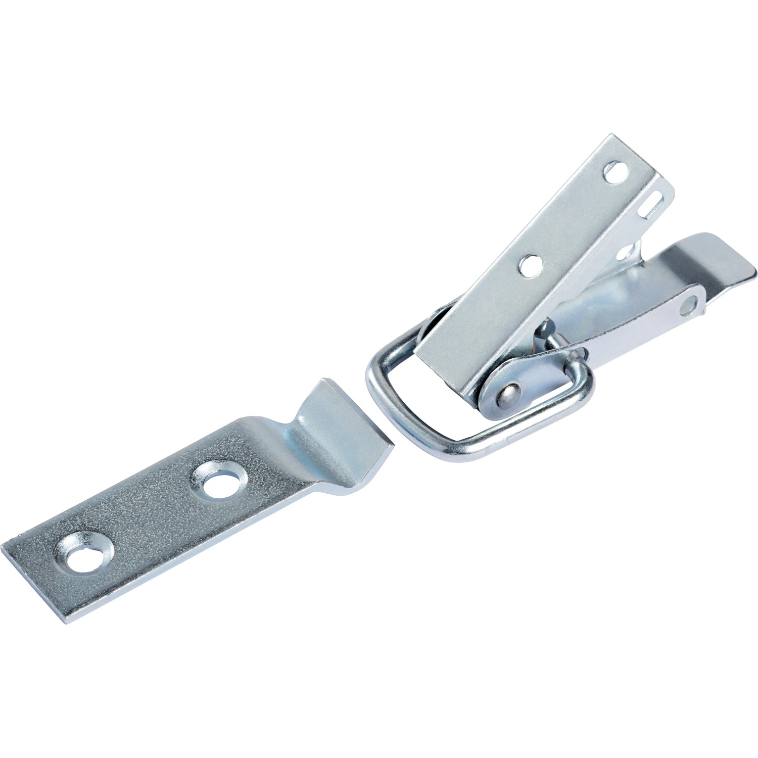 Chiusura per casse zincata con gancio, 55x13mm, per fissare le casse durante il trasporto.