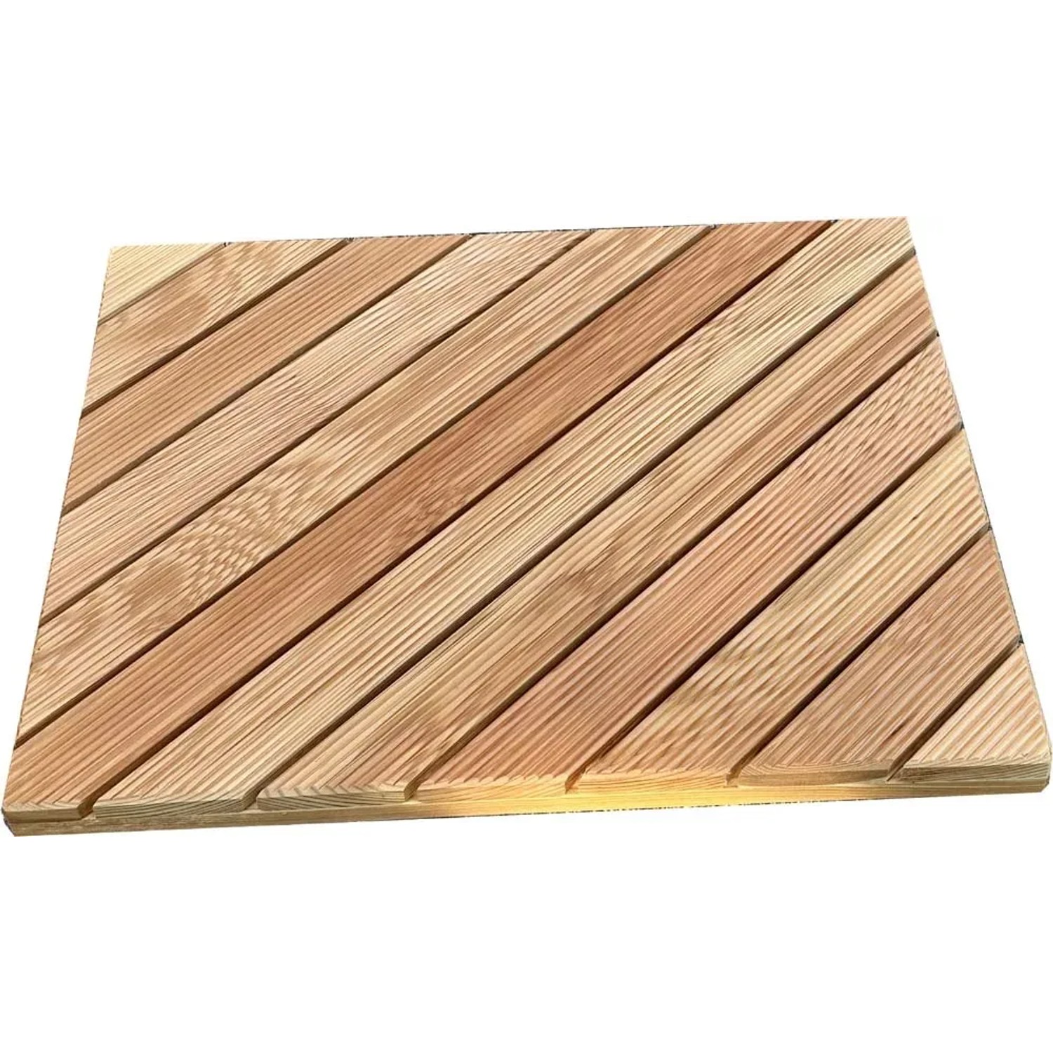 Tappetino doccia in legno, accessorio per docce con superficie scanalata.