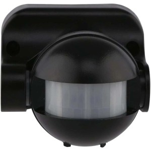 Primo piano di un rilevatore di movimento nero per sistemi di allarme.