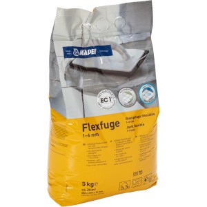 Mapei Flexfuge grigio argento, sacco da 5 kg per fughe da 1-6 mm, idrorepellente e flessibile.