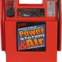 Stazione di alimentazione portatile rossa e compressore d'aria per auto.