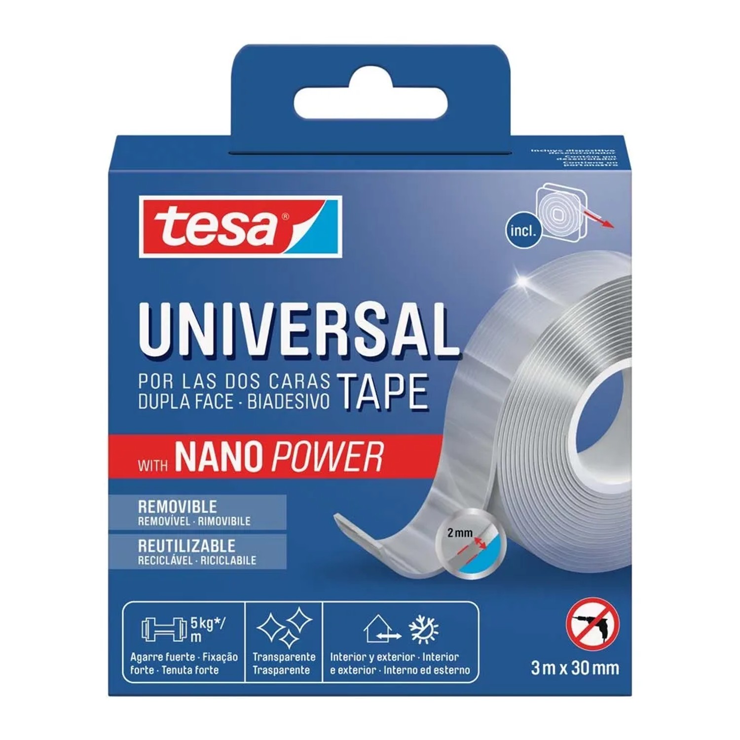 Nastro adesivo biadesivo extra forte - Nano Tape 5m - 1 rotolo trasparente rimovibile riutilizzabile | Leroy Merlin