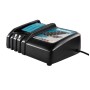 Caricabatterie Makita per batterie da 18V, adatto per trapani avvitatori a percussione e altri utensili a batteria.