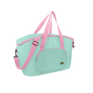 Borsa frigo t.b.t. verde menta e rosa per attrezzatura da campeggio.