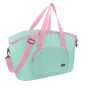 Borsa frigo t.b.t. verde menta e rosa per attrezzatura da campeggio.