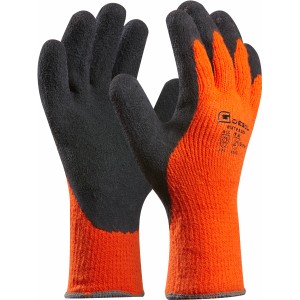 Guanti da lavoro Gebol Winter Grip taglia 8 con rivestimento in schiuma di lattice nero/arancio.