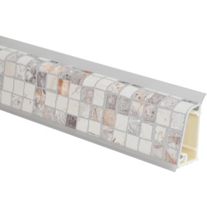 t.b.t. Top Cucina paraschizzi con motivo a mosaico in beige, grigio e bianco.