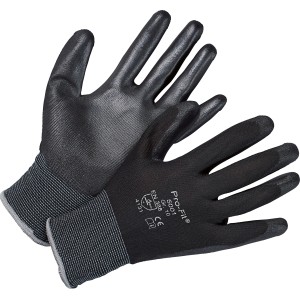 Guanti da montaggio neri taglia 10 in nylon con rivestimento in PU per lavori di precisione.